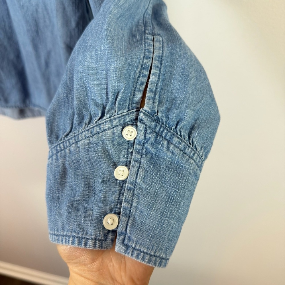 Point Sur Chambray Button Front Blouse Shirt Lyocell Farmhouse Western Cowgirl L - Picture 7 of 8